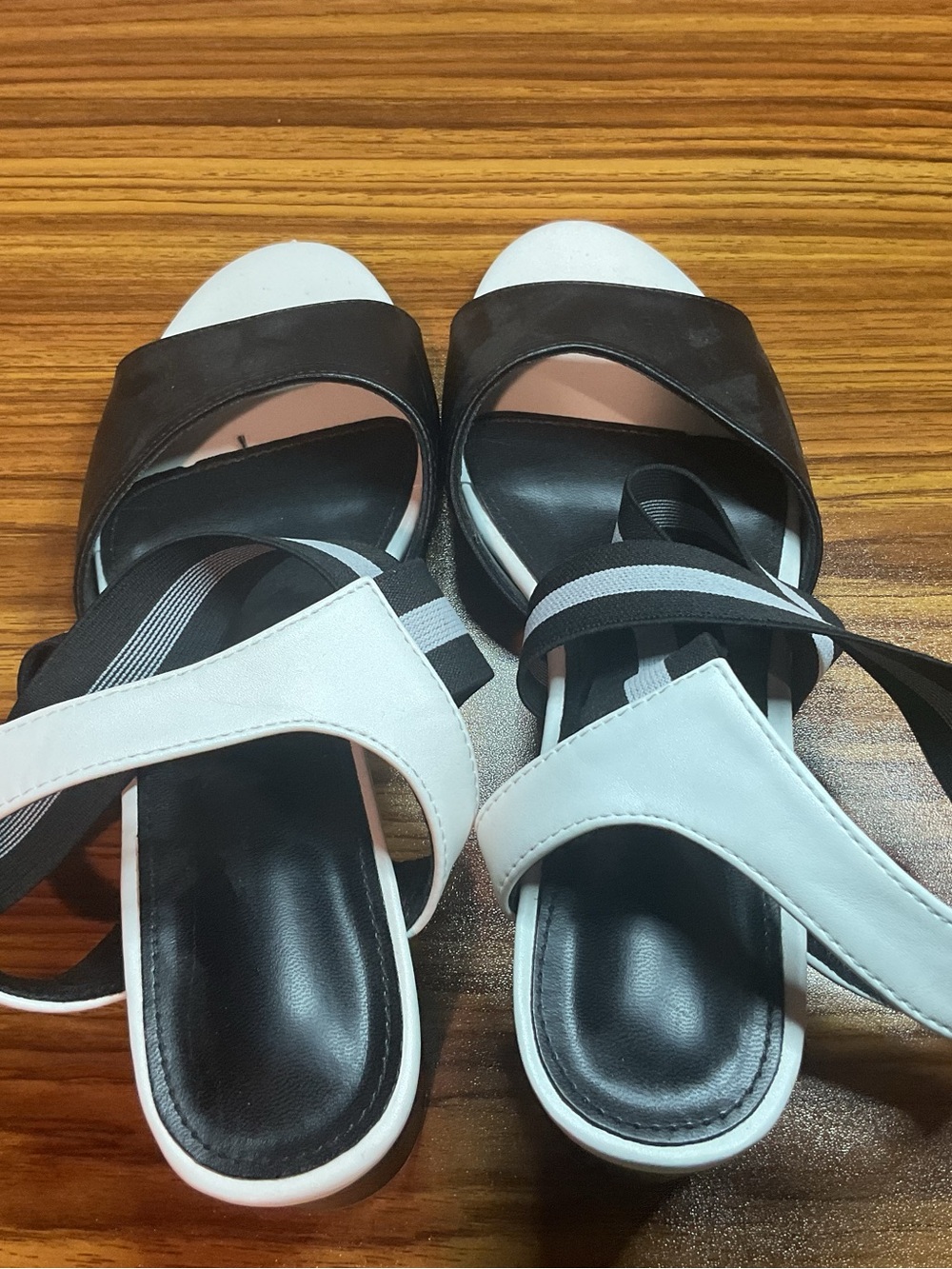 SHEIN Black & White Two-Tone Slide Sandals with Elastic Straps